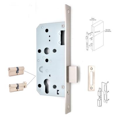 China Euro Profile SS304 Mortise Deadlock Cylinder Lock Case Satin Stainless Steel Mortise Lock Body For Backroom for sale