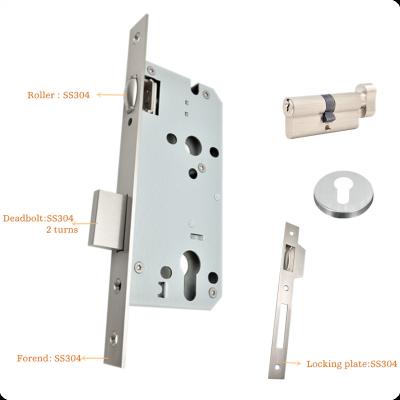 China Public Building 5585ZR Fire&Wind Euro Proof Stainless Steel Roller Latch Passage Mortise Door Lock for sale