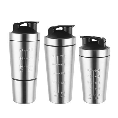 China PORTABLE Metal Design Stainless Steel Thermos Mug With Scale Fitness Protein Powder Shaker Mug Outdoor Sports Water Cup for sale