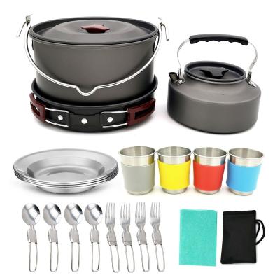 China New Arrival Sustainable Outdoor Products Hot Selling Amazon Picnic Camping Pot Set Aluminum Camping Cookware Set for sale