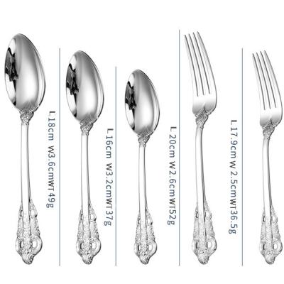 China Palace Style Stainless Steel Knife Fork Spoon Food Viable European Western Tableware Embossed Tableware Fork Knife Gift Set for sale