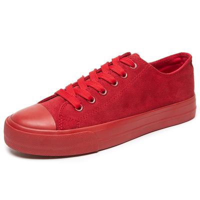 China Fashion Trend KH Factory Summer OEM PU Leather Red Casual Walking Shoes Logo Suede Women Canvas Shoes Customized For Women for sale