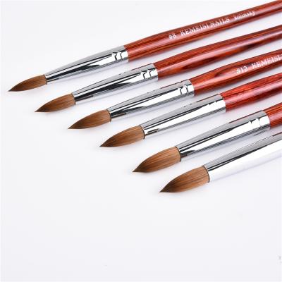 China 2021 Newest NAIL Red Wooden Handle Kolinsky Acrylic Nail Brush Round Size 8/10/12/14/16/18 for sale