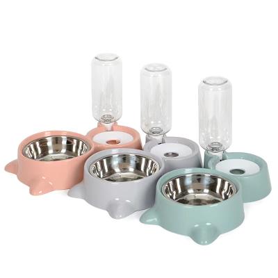 China Automatic 2 in 1 Automatic Pet Bowl Cat Dog Dispenser Bottle Bowl Pet Food Water Feeder for sale