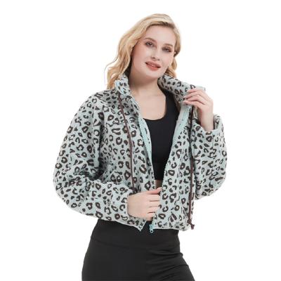 China parride customized fitness yoga leopard printed zipper fashion womens sherpa fleece jacket for winter for sale