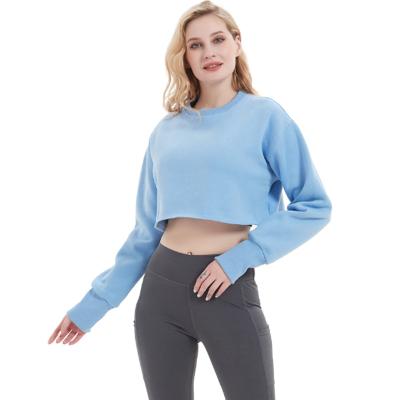 China Factory Logo 55% Cotton 45% Polyester Fitness Leisure Custom Women Reversible Long Sleeve Crop Tops for sale