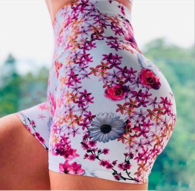 China Anti-Wrinkle Ladies High Waist Yoga Shorts Pants Tight Workout Running Short Gaiters Digital Printed Floral Leisure Yoga Shorts Sports Shorts for sale