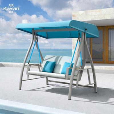 China 2-seat deluxe outdoor garden swing chair hanging chair patio swing chair with canopy for sale