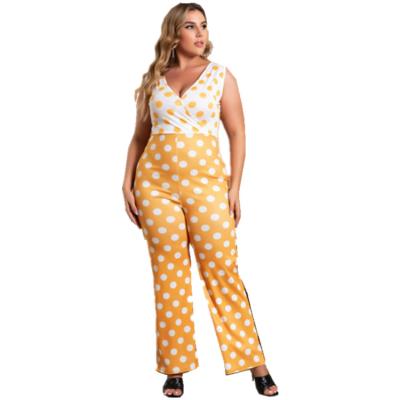 China Viable Yellow Straight-Leg Pants Printed Dots High Waist Ladies Plus Size Jumpsuit Women for sale