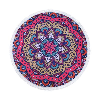 China Compressed Custom Logo Quick Dry Turkish Round Beach Printed Holiday Yoga Mat Circular Microfiber Fringed Beach Towel for sale