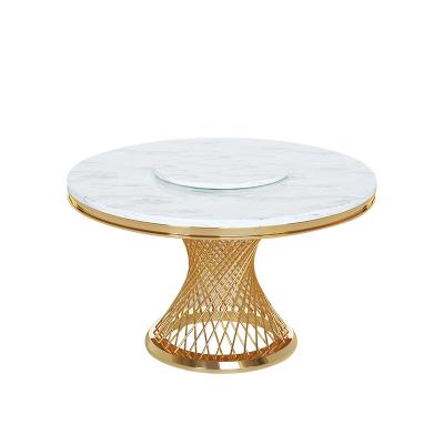 China Plus Size Stainless Steel Home Light Luxury Postmodern Round Folded Extendable Glass Marble Top Dining Table for sale