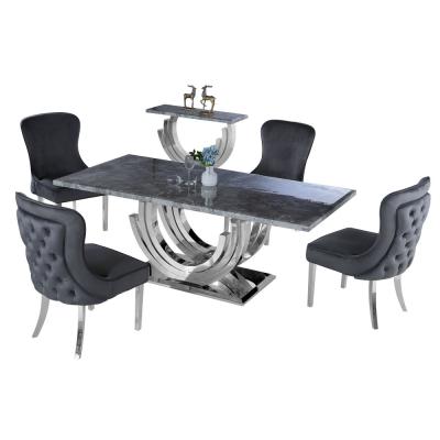 China Restaurant Dining Tables Marble Set (Other) Home Designer Furniture Adjustable Luxury Dining Table And Chairs Stainless Steel for sale