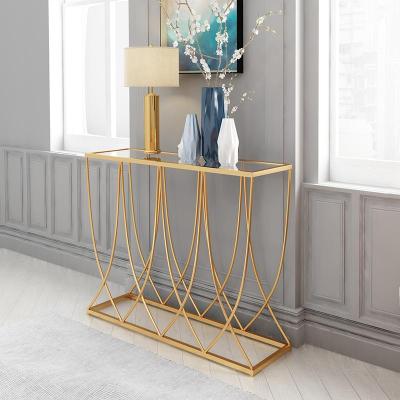 China (Size) Northern Europe iron art adjustable aureate living room decor modern furniture porch step gold glass console table for sale