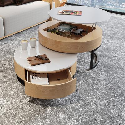 China (Size) adjustable modern simple solid wood tea table combined with Nordic style small home telescopic folding round tea table for sale