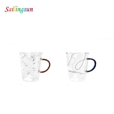 China Food grade safe wholesale customization handcraft double handle pyrex wall glass coffee milk mug for sale