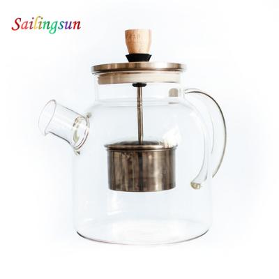 China Sustainable Wholesale Oversized Pyrex Cooking Glass Pull Up Tea Infusion Server for sale