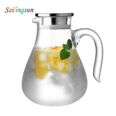 China Sustainable Decorative Clear Thermo Clear Pyrex Proof Tea Filter Lid Coffee Glass Cold Jug for sale