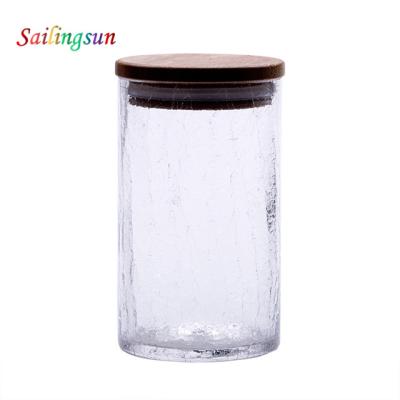 China Sustainable Oversized Thick Bottom Reinforced Bamboo Lid Handmade Pyrex Glass Jar for sale