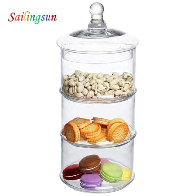 China Sustainable Stack Up Storage Customization Capacity Clear Lid Handmade Pyrex Glass Jar Set for sale