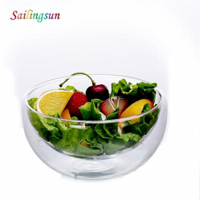 China Disposable oversized double wall thicked bottom handmade pyrex glass salad bowl for sale