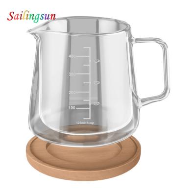 China New Design Double Wall Pyrex Wooden Tray Lid Thermo Coffee Glass Pot for sale