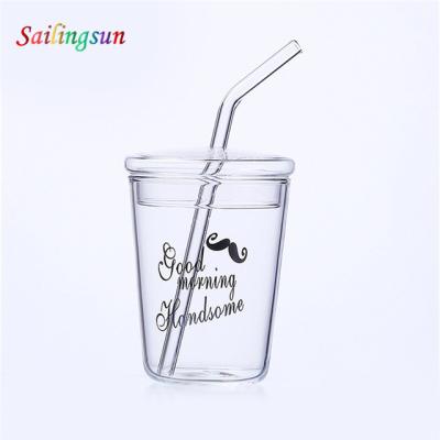 China Decal Safe Customization Food Grade Juice Beverage Straw Handmade Thermo Glass Mug for sale