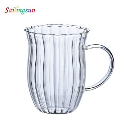 China Beautiful Food Grade Safe Style Stripe Surface Glass Tea Bag Handmade Thermo Coffee Mug for sale