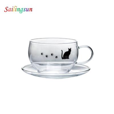 China Food Grade Safe 12oz Easy To Clean Handmade Thermo Cooking Glass Coffee With Saucer Table Cup Set for sale