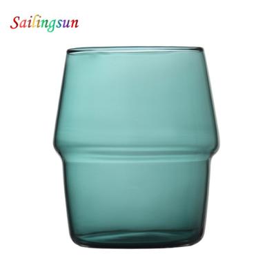 China Food Grade Safe Stack Up Folder Design Colorful Pyrex Cooking Coffee Juice Glass Tumbler for sale