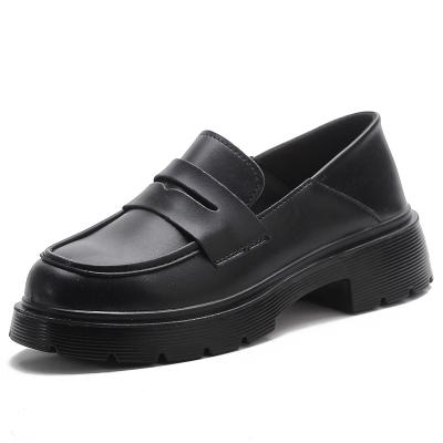 China Light Weight Four Seasons New Thick Sole Single Shoes Matsuke Sole Lefu Shoes Casual Versatile Black Small Leather Shoes for sale