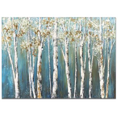 China Modern Framed Birch Tree Wall Art Home Decoration Painting Teal for Kids Bedroom Decor Wall Art for sale