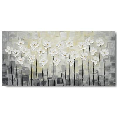 China Modern White Hand Painted Wall Art Canvas Oil Painting Pictures of White 3D Flower for Decoration for sale