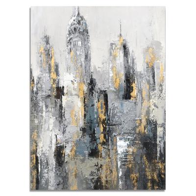 China Modern Art Building Illustration City Landscape Design Wall Canvas Painting Abstract Style for sale