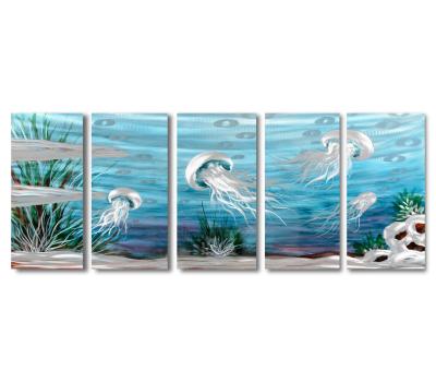 China China Aluminum Wall Art Decor Jellyfish Seascape Painting Metal Group 5 Piece Arts for sale