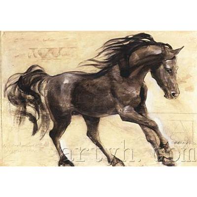 China Handmade Stock Black Abstract Horse Crop Oil Painting On Canvas Reproductions With Frame for sale