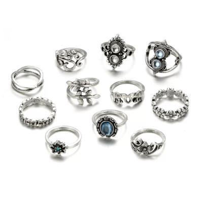 China Retro CLASSIC Lotus Finger Joint Ring Set 11 Pieces / Elephant Alloy Ring for sale