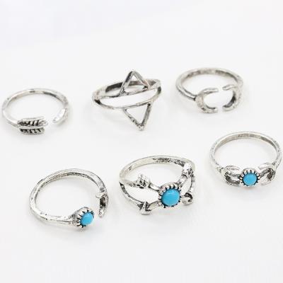 China Retro Six Piece TRENDY Arrow Opening Ring Turquoise Moon Piece Sets for sale