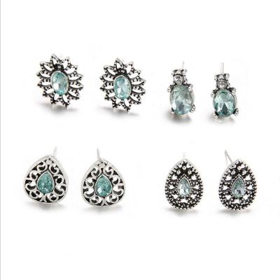 China 4 Pairs TRENDY Bohemian Dazzling Sapphire Crystal Bohemian Earrings Jewelry Sets for sale