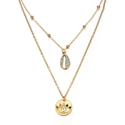 China European and American personalized double-layer eye color shell fashion diamond inlaid necklace for sale