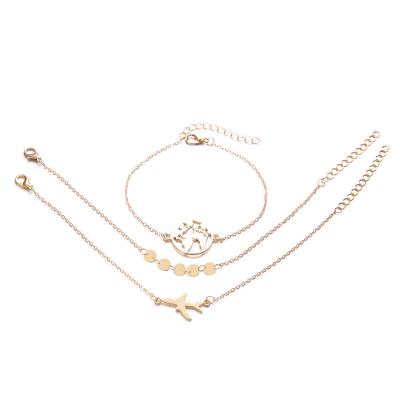 China Bohemian Airplanes Trace Charm 3 Piece Multilayer Gold Bracelet for sale