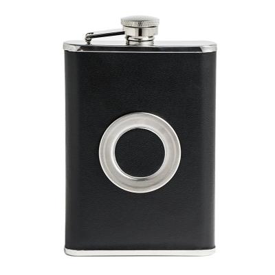 China Vintage Customized Hip Flask Black Leather And Element Shot Glass For Travel for sale