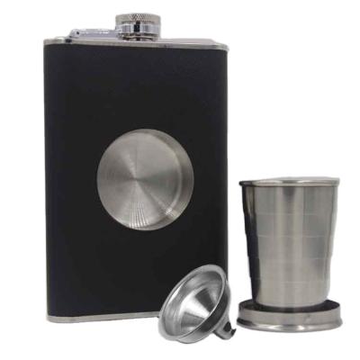 China Vintage 8oz Portable Alcohol Shot Flask 304 Stainless Steel Hip Flask With Incorporated Collapsible Collapsible Shot Glass for sale