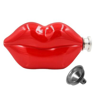 China Mini 5oz Lady Lips Shaped Novelty Flask Jug 304 Stainless Steel Hip Flask Alcohol Vodka Bottle With Free Funnel for sale