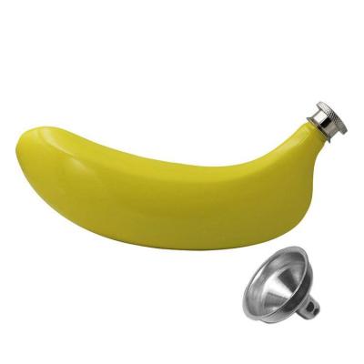 China Novelty 5oz Banana Flask Wine Bottle Fruit Banana Shaped 304 Stainless Steel Whiskey Liquor Liquor Pocket Bottle With Free Funnel for sale