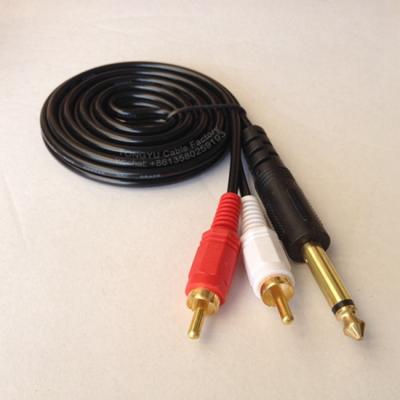 China Mono speaker 6.35mm plug to rca jack P38 to 2RCA mono to 2RCA cable audio lead for sale