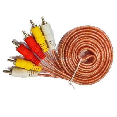 China Transparent Red Car RCA Cable 3RCA Male To 3RCA Male AV Cable Wire for sale