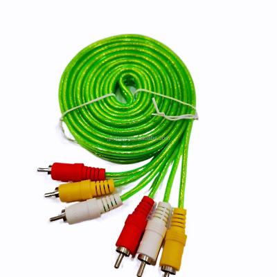 China Transparent Green Car RCA Cable 3RCA Male To 3RCA Male AV Cable Wire for sale