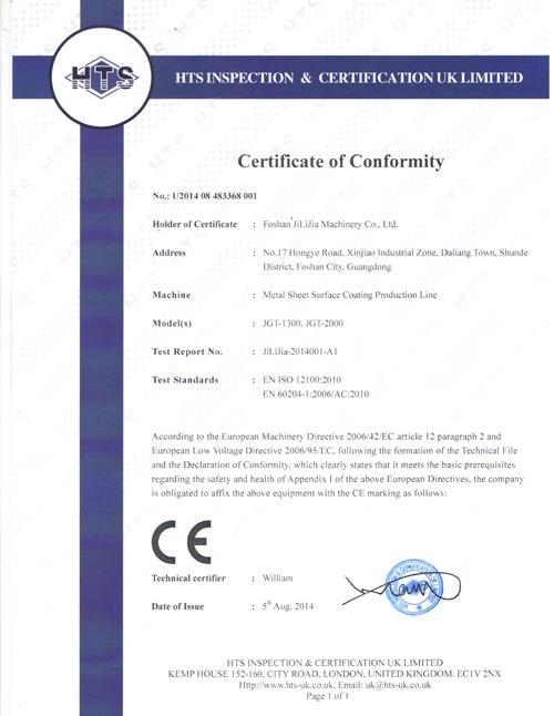 CE - Foshan Ji Li Jia Machinery Co., Ltd.