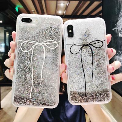 China Custom Non-Toxic Cute Arc-knot Glitter Liquid Glitter Quicksand Case For iPhone 6 6S 7 8 Plus Hard Cover For iPhone X XR XS Max for sale