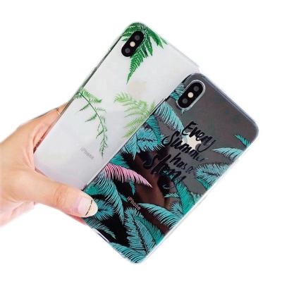 China thin & Hot Sale Crystal Clear Case Custom Design Lightweight Plastic Material Green Leaves Case For iphone TPU Transparent Soft Case for sale